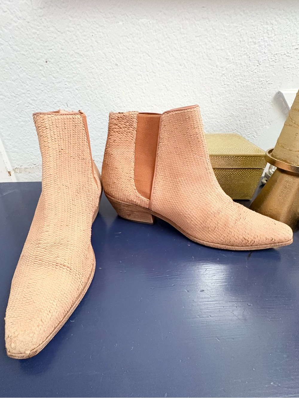 THE GREAT. Blush Textured Chelsea Ankle Boots Size 7.5 Western Boho